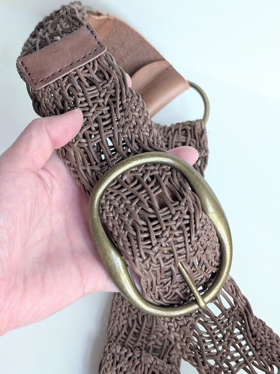 Cabi Wide Waist Belt Womens Size Large Brown Genuine Leather Woven Braided Boho main image 8